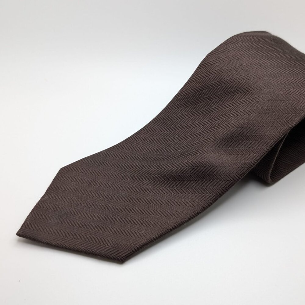 Strauss Men 100% Silk Brown Herringbone Necktie Tie